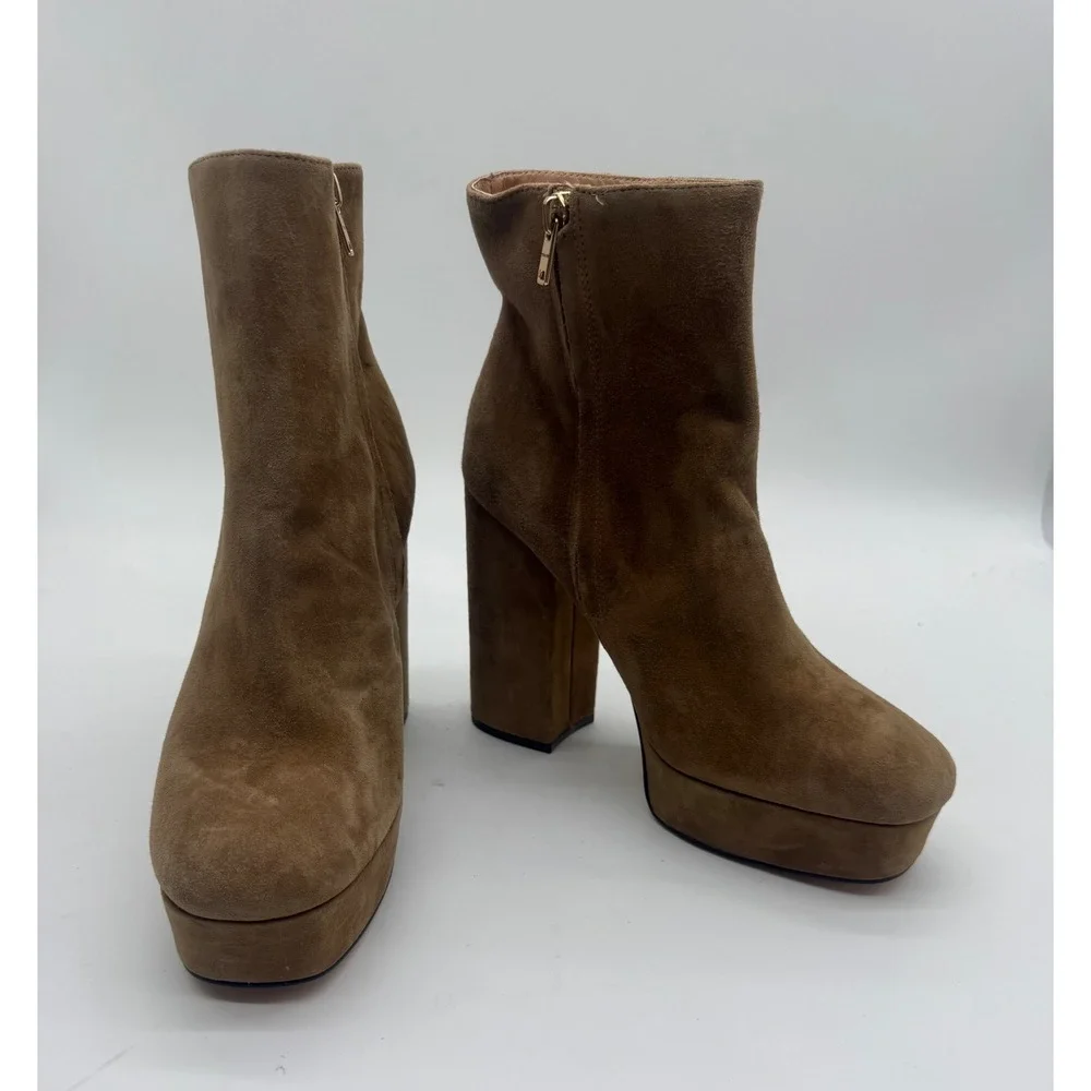 New! Coach Suede Platform Block Heel‎ Ankle Booties Iona Tan – Size 9